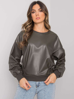 Ciemna khaki bluza z wstawką z ekoskóry Ancora RUE PARIS