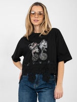 Czarna bawełniana bluzka z cyrkoniami 