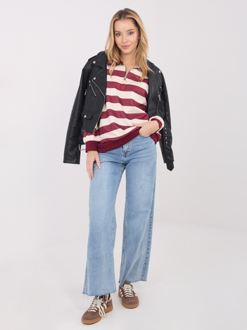 Bordowa damska buza oversize w paski