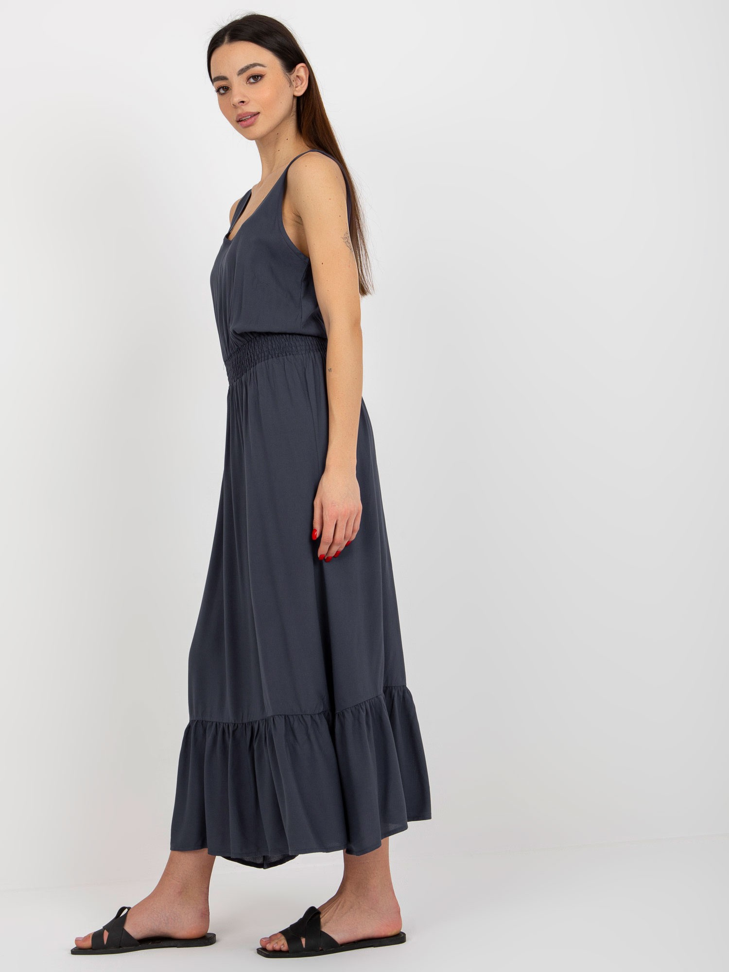 Hurt Navy blue maxi dress with ruffle sleeveless FRESH MADE.