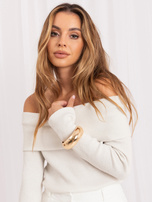 Hurt Ecru przylegający sweter hiszpanka w prążek