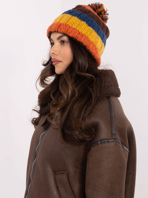 Hurt Pomarańczowo-żółta damska czapka z dzianiny