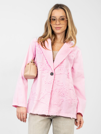 Jasnoróżowa jeansowa marynarka z bawełny RUE PARIS