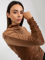 Hurt Brązowa welurowa bluzka z marszczonym rękawem RUE PARIS