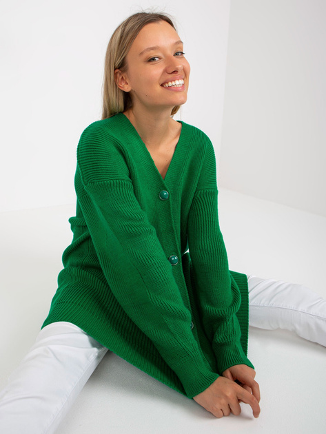 Hurt Zielony sweter rozpinany z ozdobnymi guzikami RUE PARIS