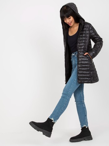 Hurtownia Czarna dwustronna kurtka przejściowa z kapturem