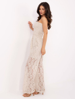 Beige lace jumpsuit with lining.