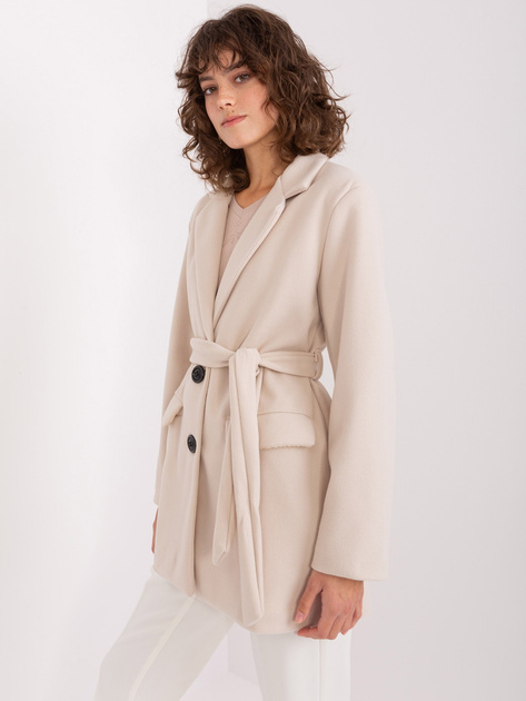 Hurt Jasnobeżowy krótki płaszcz z paskiem OCH BELLA