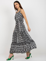 Hurt Czarna maxi sukienka we wzory z falbaną SUBLEVEL
