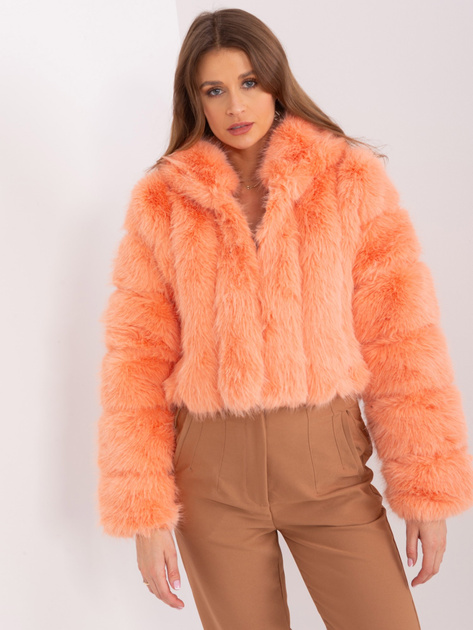 Hurt Brzoskwiniowa kurtka przejściowa z futra ekologicznego