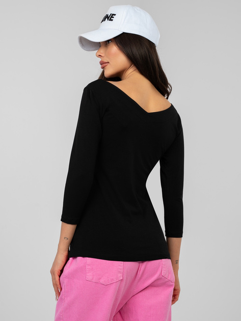 Czarna dopasowana bluzka basic z dekoltem V RUE PARIS