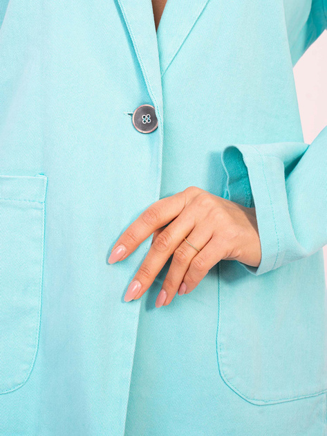 Turkusowa jeansowa marynarka z zapięciem na guzik RUE PARIS