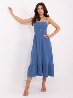 Brudnoniebieska muślinowa sukienka z falbaną