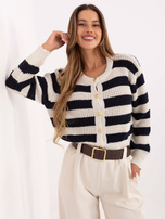 Ecru-navy elegant striped sweater RUE PARIS.