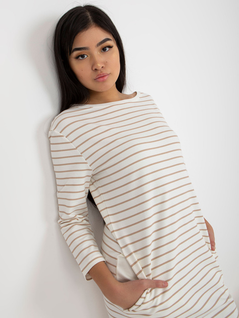 Hurt Ecru-beżowa damska sukienka basic w paski RUE PARIS