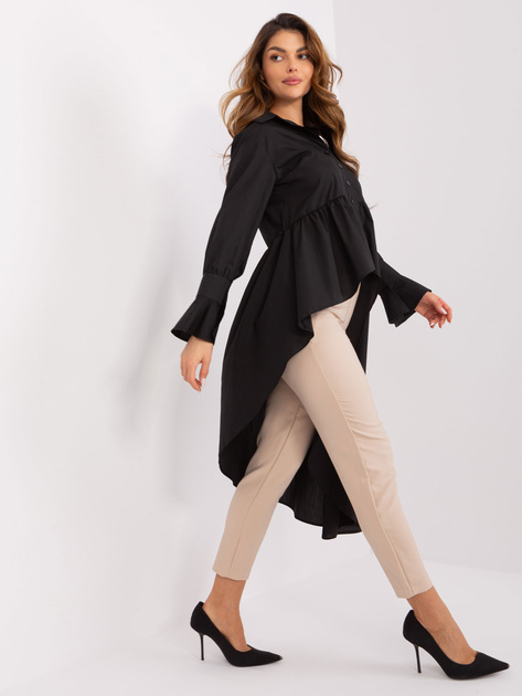 Hurt Czarna asymetryczna koszula damska z falbaną