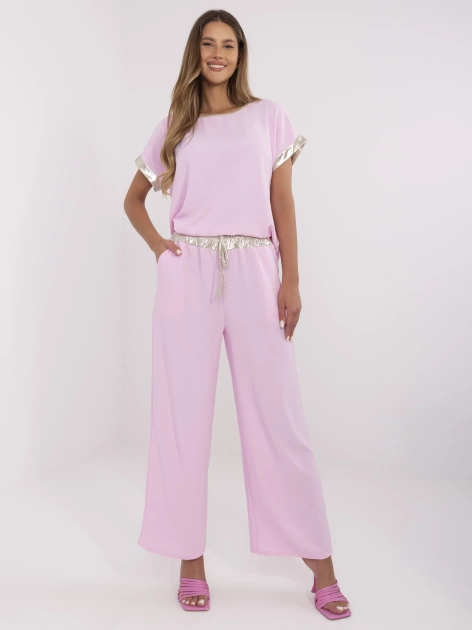 Jasnoróżowy letni komplet z wiskozą