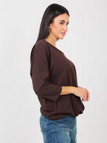 Czekoladowa bluzka basic z wiązaniem RUE PARIS