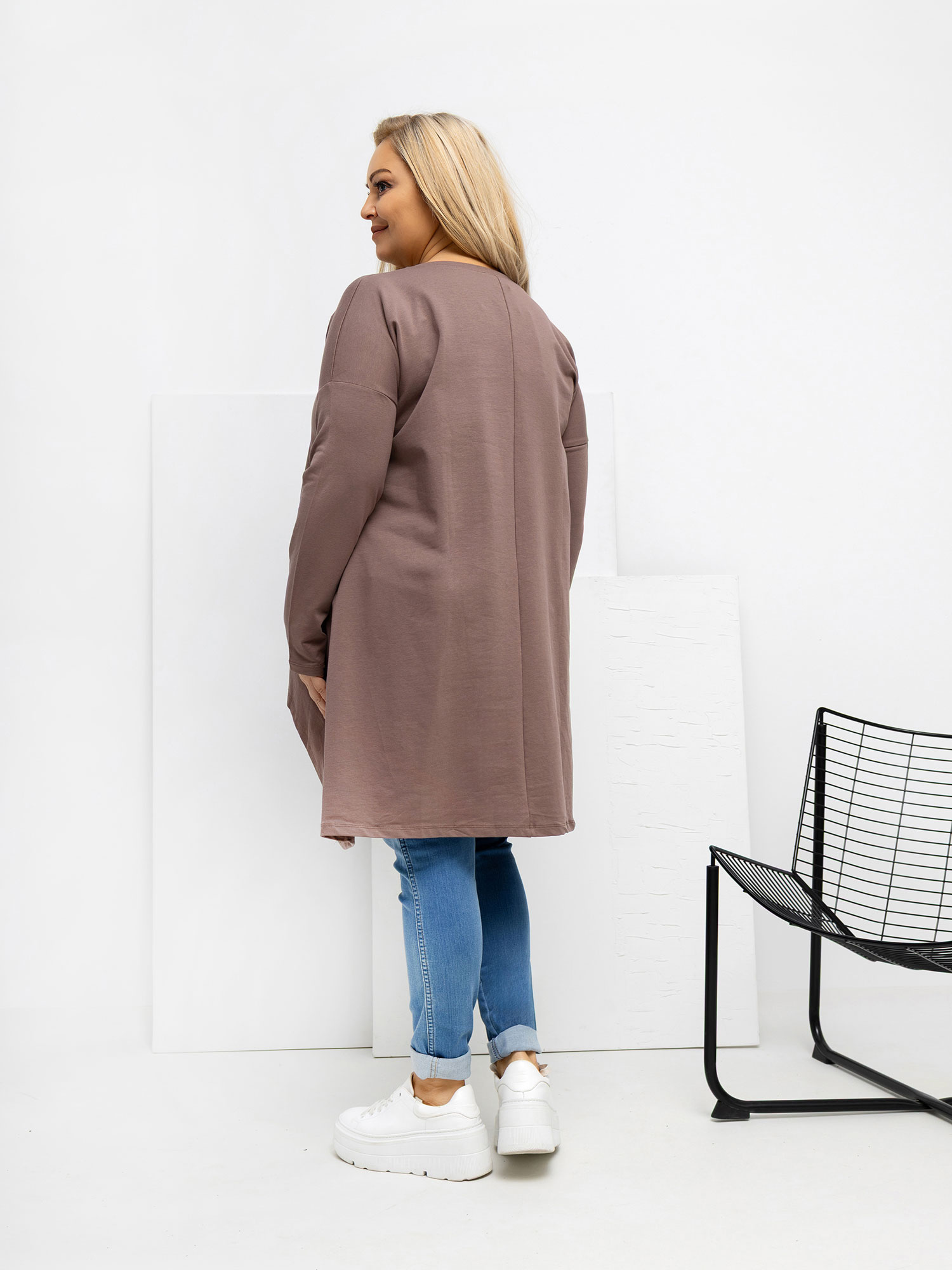 Světle hnědá tunika plus size z bavlny.