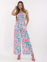 Mint-pink women's jumpsuit with flowers.