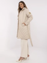 Hurt Beżowy przejściowy płaszcz damski z kieszeniami