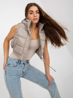 Hurtownia Ciemnobeżowa krótka kurtka zimowa 2w1 z kapturem 