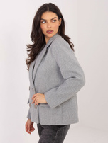 Szary krótki płaszcz dwurzędowym zapięciem