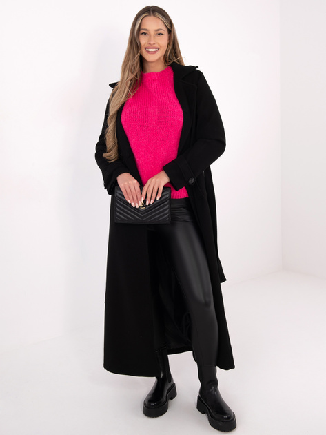 Fuksjowy sweter z bufiastymi rękawami