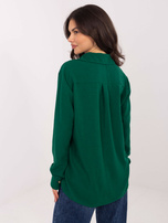 Dark green zip-up cotton shirt.
