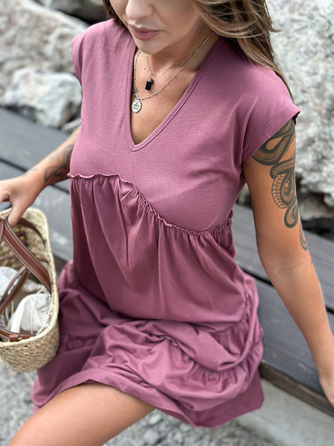 Hurtownia Brudnoróżowa luźna sukienka z falbaną MAYFLIES