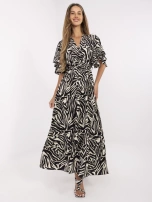 Ecru-czarna maxi sukienka w zebrę 