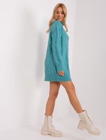 Hurtownia Turkusowa sukienka dzianinowa z golfem