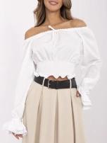 Biała krótka bluzka hiszpanka z koronką