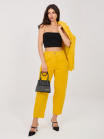 Żółte sztruksowe spodnie z nogawką 7/8 RUE PARIS 