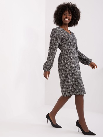 Hurt Szaro-czarna elegancka sukienka we wzory