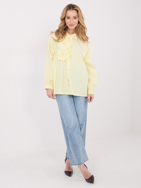 Jasnożółta koszula z kwiatową aplikacją 3D