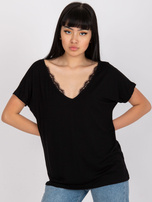 Schwarzes einfarbiges T-Shirt aus Viskose Aileen.