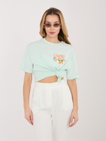 Miętowy damski t-shirt z letnim nadrukiem SUBLEVEL 