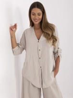 Beżowa muślinowa koszula damska z dekoltem V