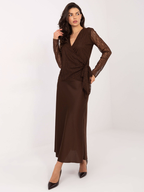 Czekoladowa elegancka bluzka z koronki