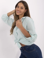 Miętowo-biała bawełniana koszula z kołnierzykiem