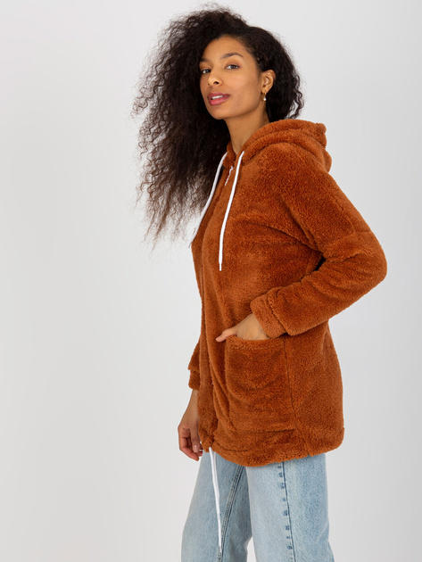 Hurt Jasnobrązowa futrzana bluza rozpinana z kieszeniami RUE PARIS