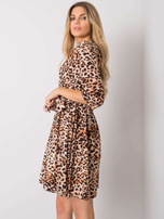 Beżowo-czarna sukienka w panterkę Abhiri