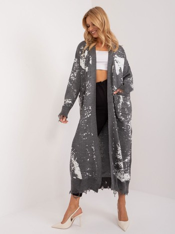 Hurt Dark Gray Long Women's Cardigan with Print