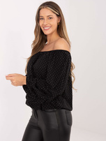 Czarna bluzka hiszpanka z marszczonym rękawem