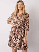 Beige-schwarzes Kleid mit Leopardenmuster Abhiri.