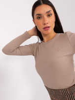 Hurt Ciemnobeżowa dopasowana bluzka w prążek BASIC FEEL GOOD 
