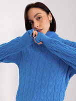 Hurt Niebieski luźny sweter z golfem w warkocze