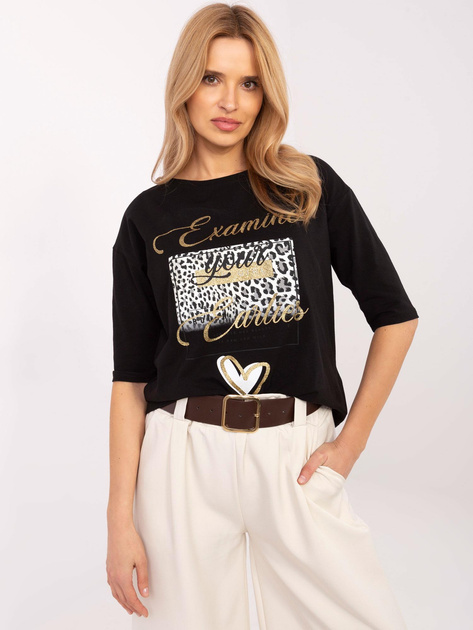 Hurtownia Czarna damska bluzka z nadrukiem