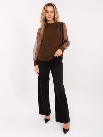 Brązowa wizytowa bluzka z drapowaniem
